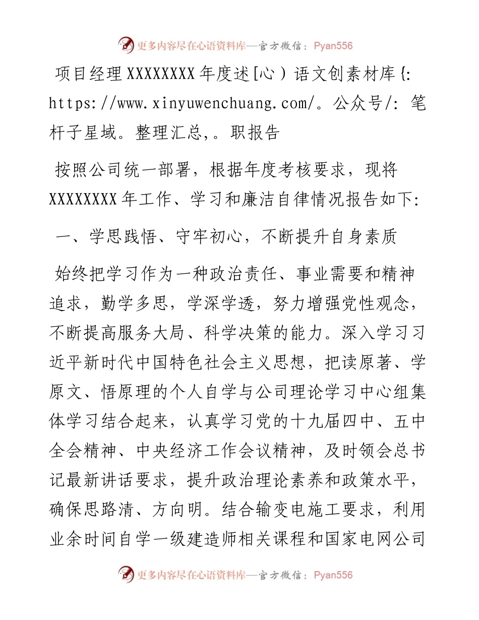项目经理20XX年度述职报告.docx_第1页