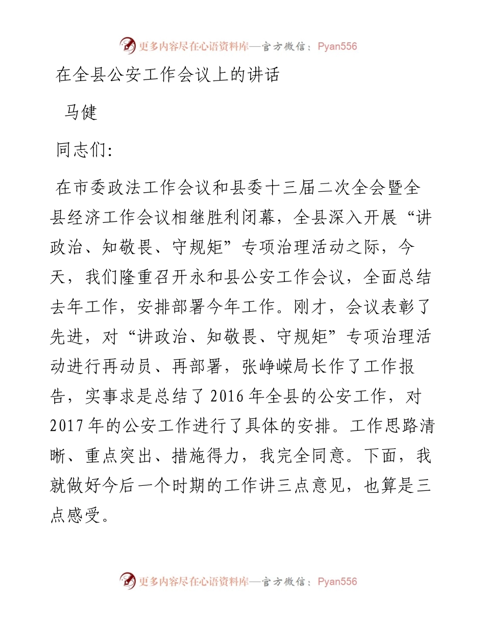 马健：在全县公安工作会议上的讲话.docx_第1页