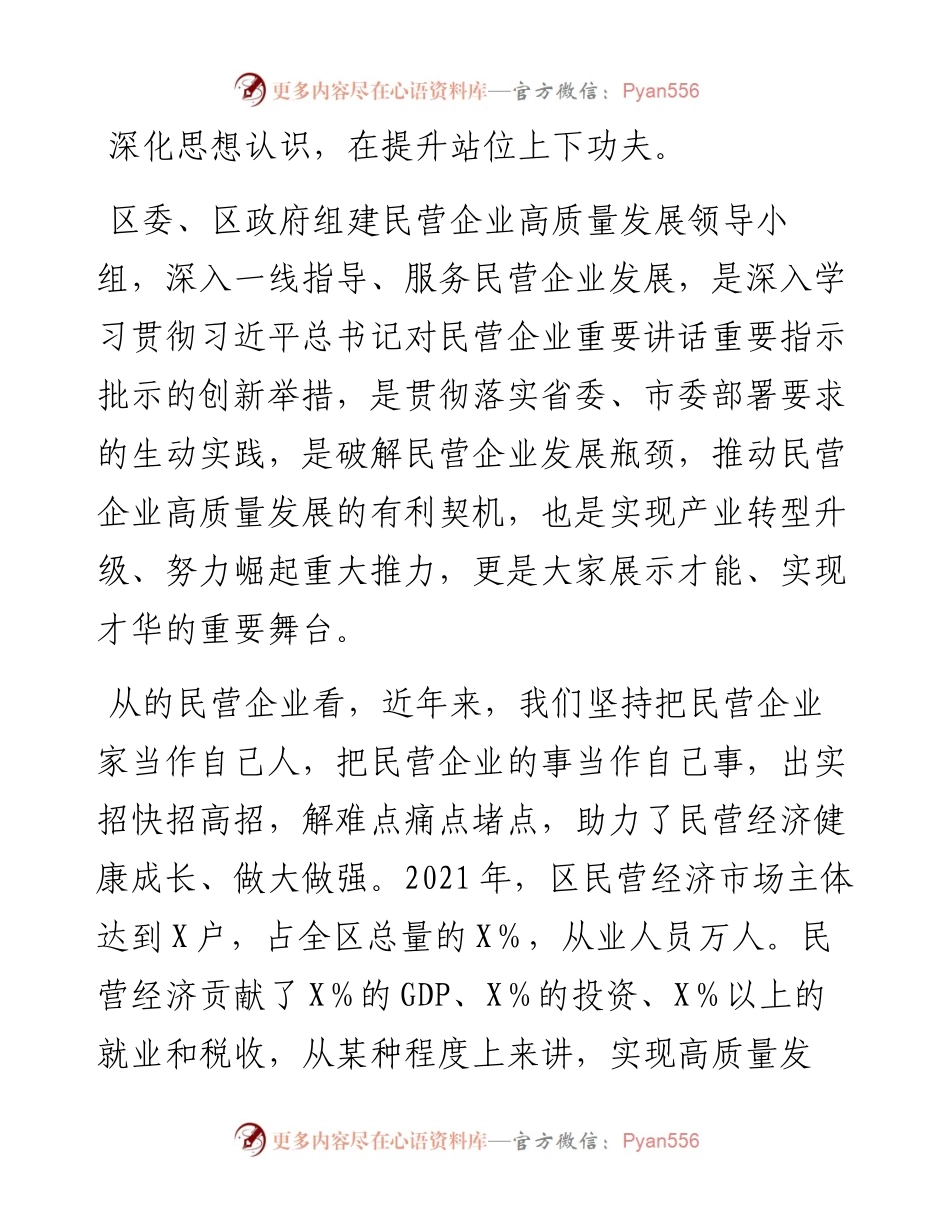 领导在民营企业高质量发展领导小组座谈会上的讲话发言材料.docx_第2页