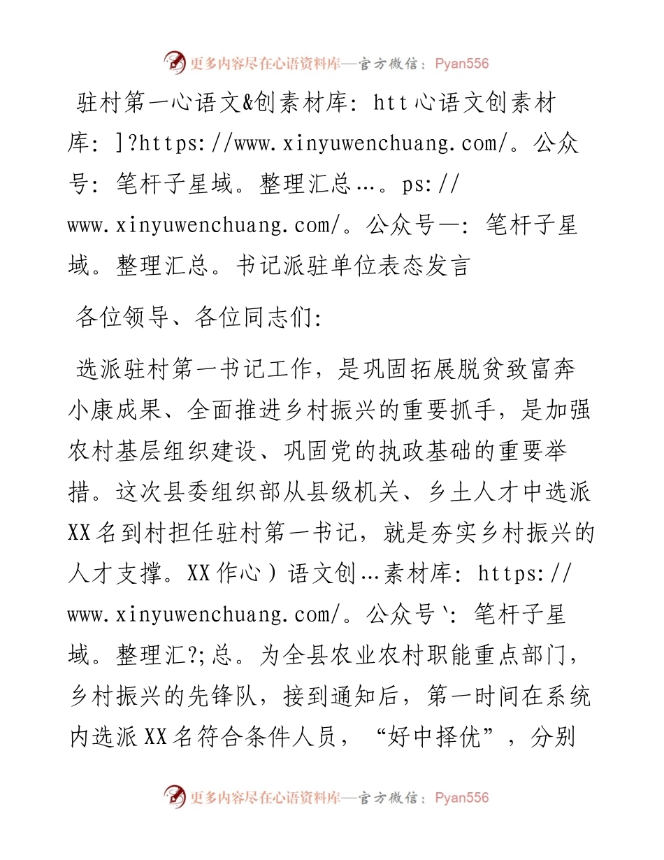 驻村第一书记派驻单位表态发言.docx_第1页