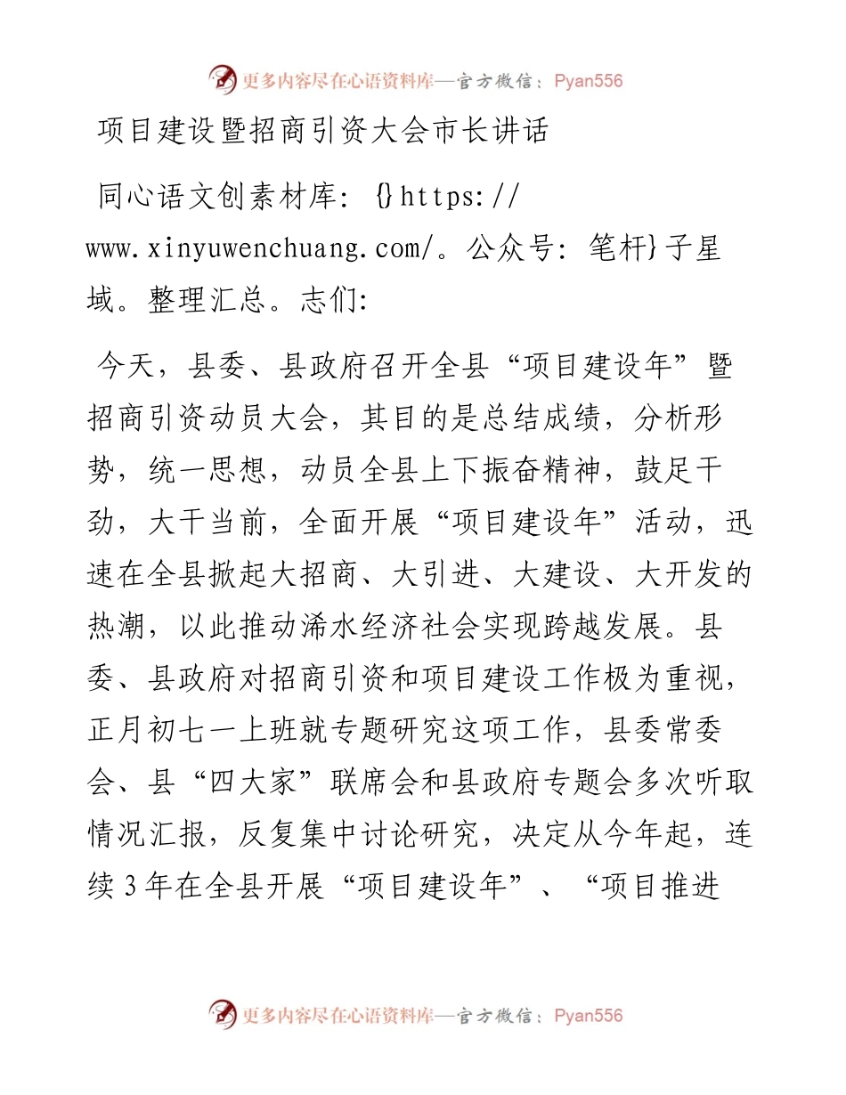 项目建设暨招商引资大会市长讲话.docx_第1页