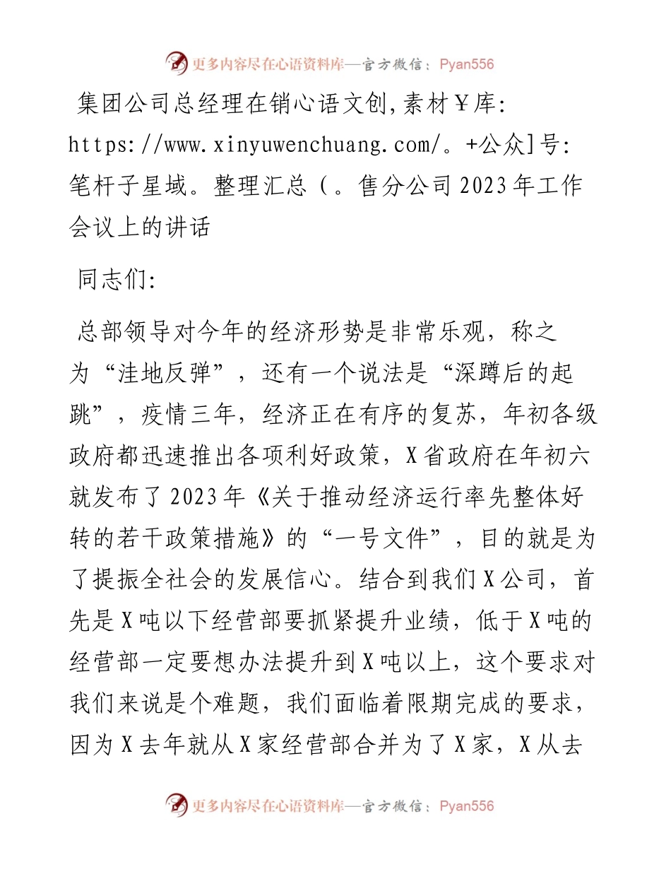 集团公司总经理在销售分公司2023年工作会议上的讲话.docx_第1页
