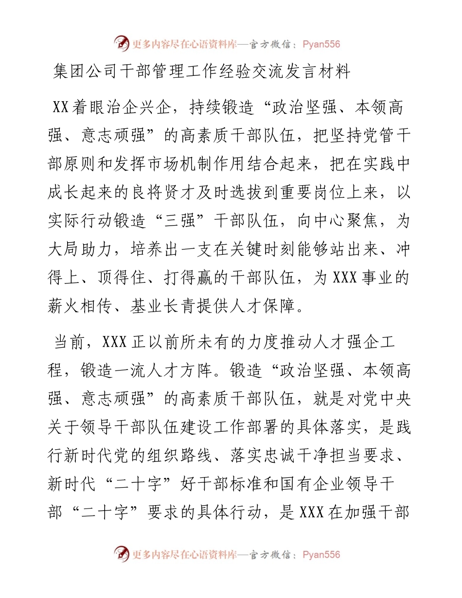 集团公司干部管理工作经验交流发言材料.docx_第1页