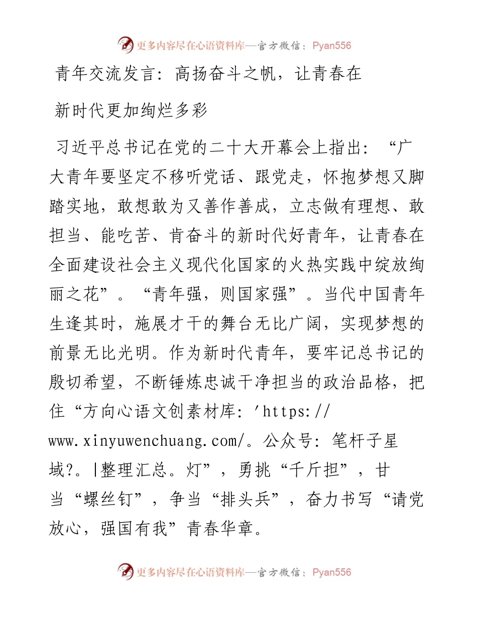 青年交流发言：高扬奋斗之帆，让青春在新时代更加绚烂多彩.docx_第1页