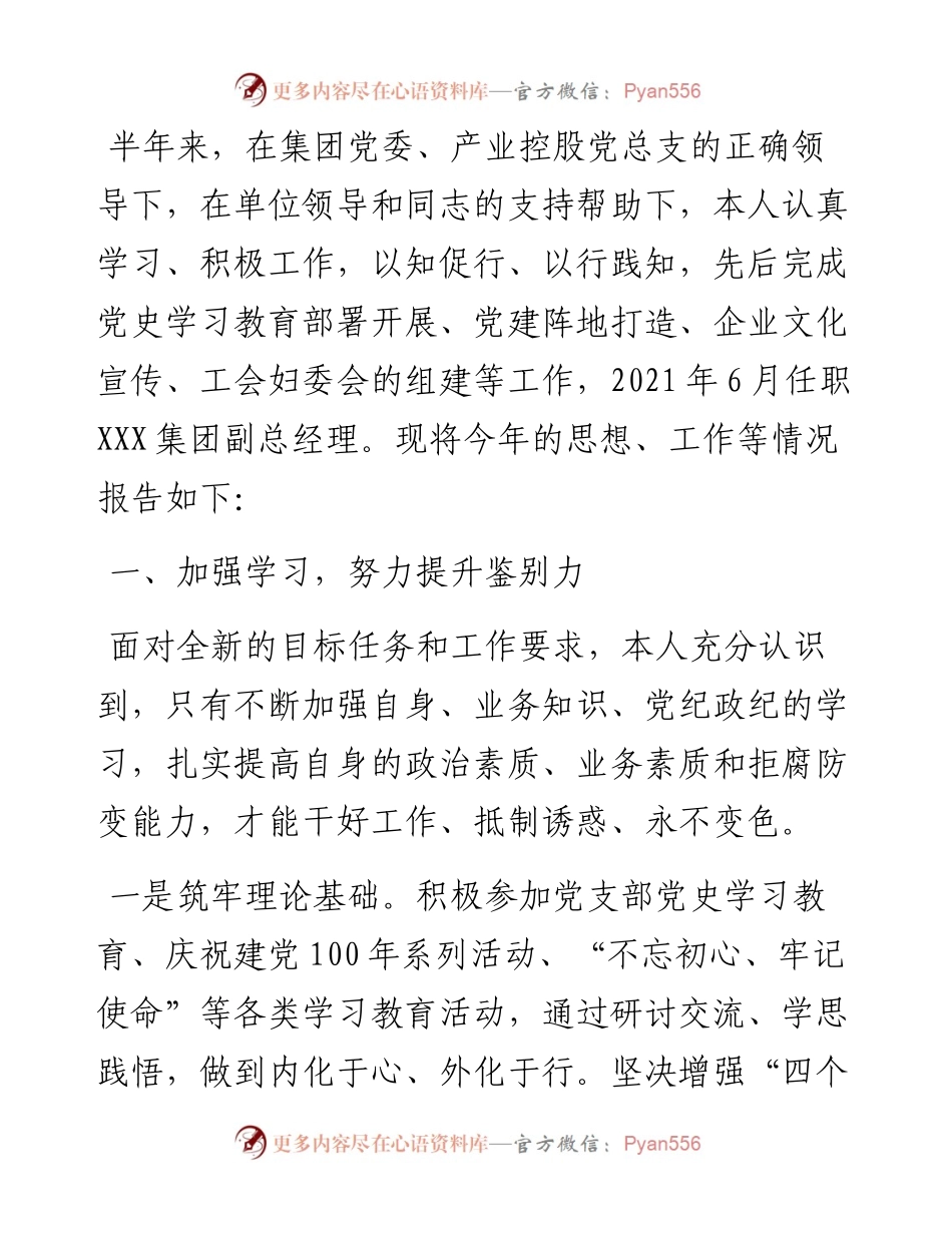 集团公司副总经理述职述德述廉报告.docx_第1页