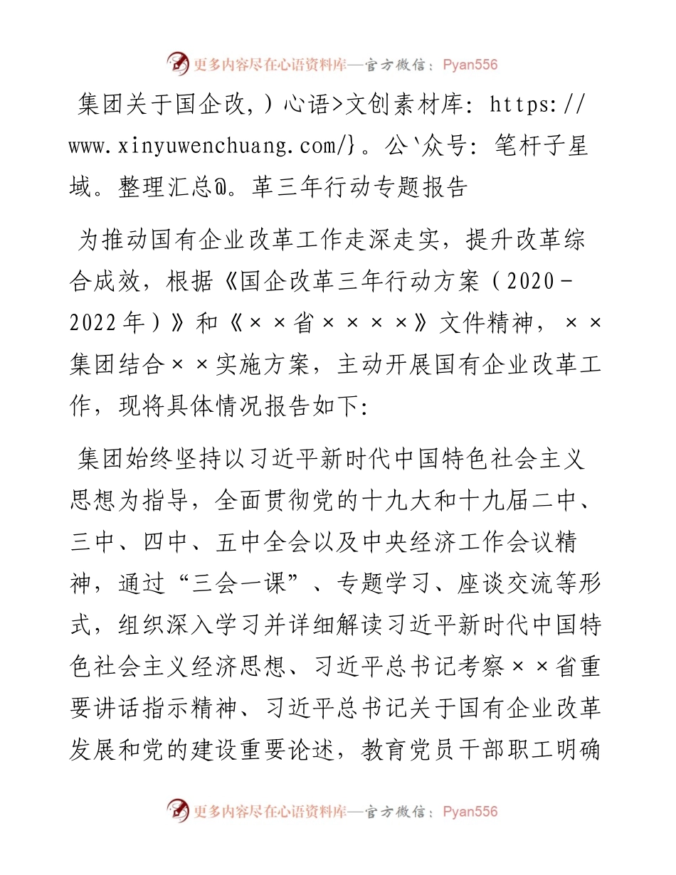 集团关于国企改革三年行动专题报告.docx_第1页