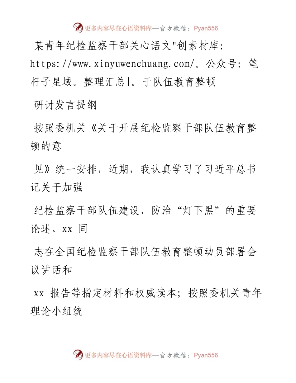 青年纪检监察干部关于队伍教育整顿研讨发言提纲.docx_第1页
