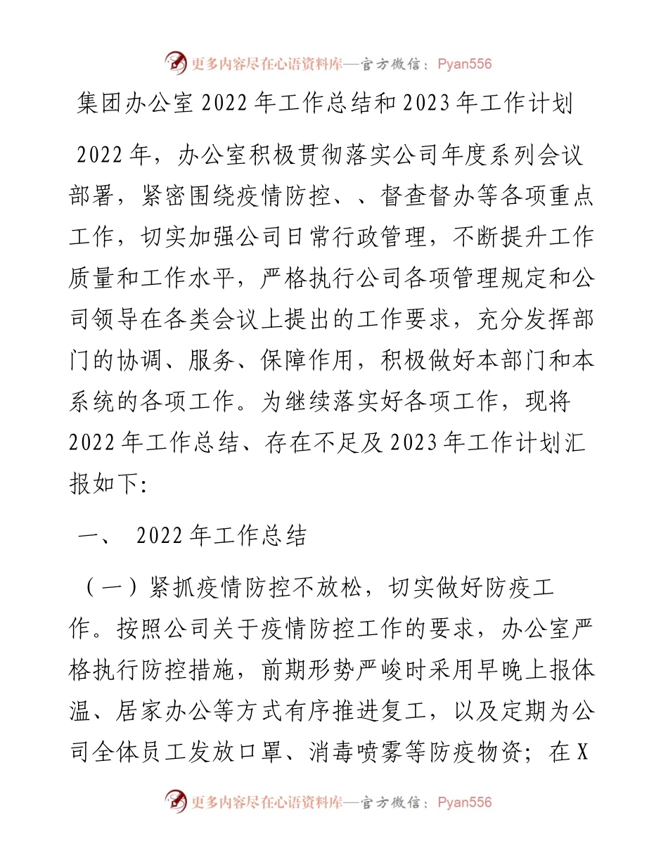 集团办公室工作总结和2023年工作计划.docx_第1页