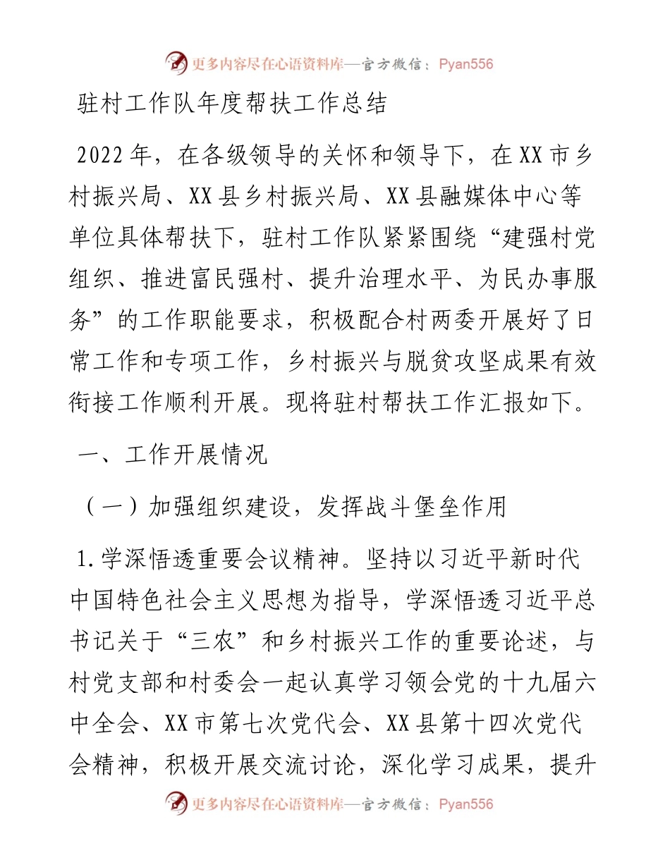 驻村工作队年度帮扶工作总结.docx_第1页