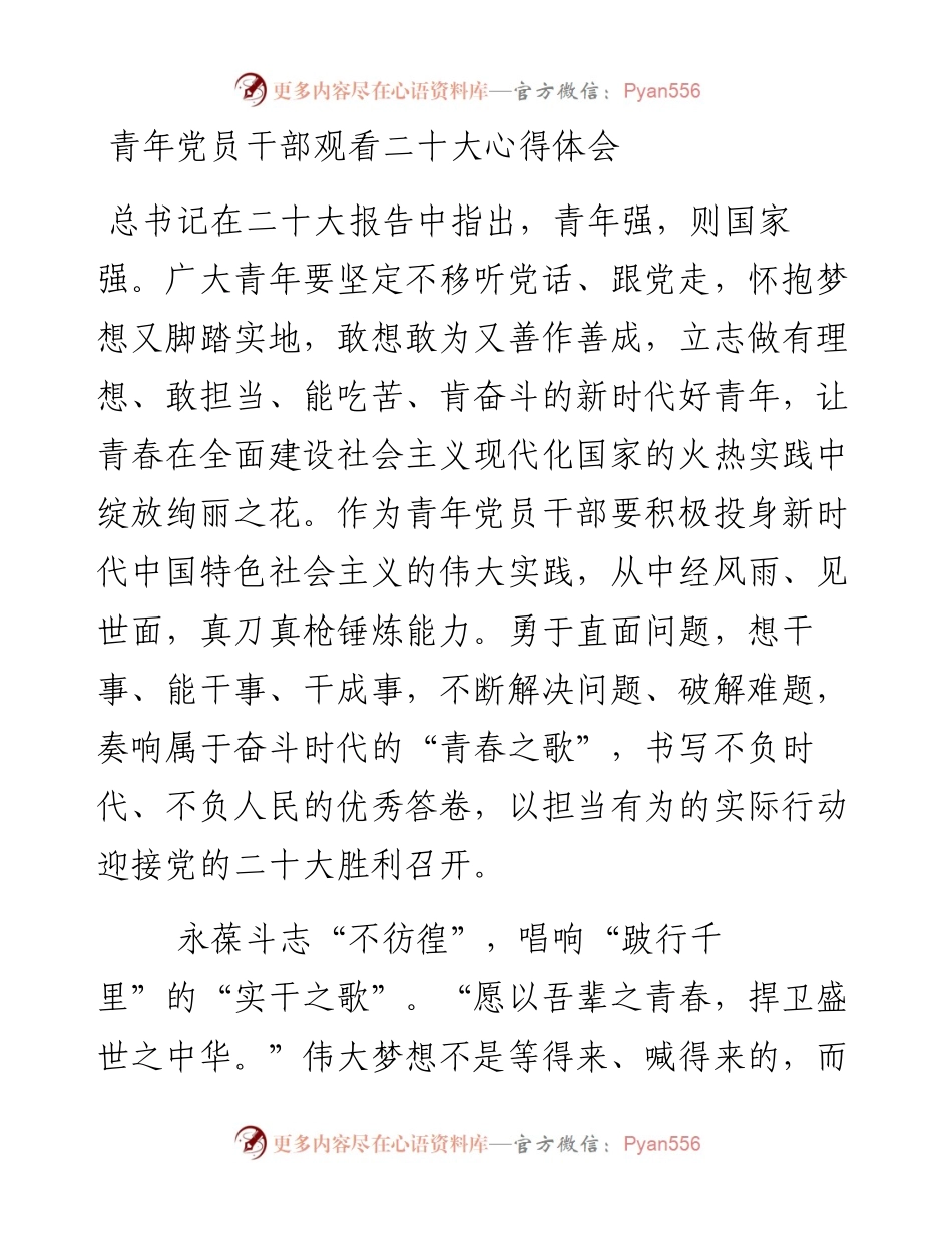 青年党员干部观看党的二十大心得体会(1).docx_第1页