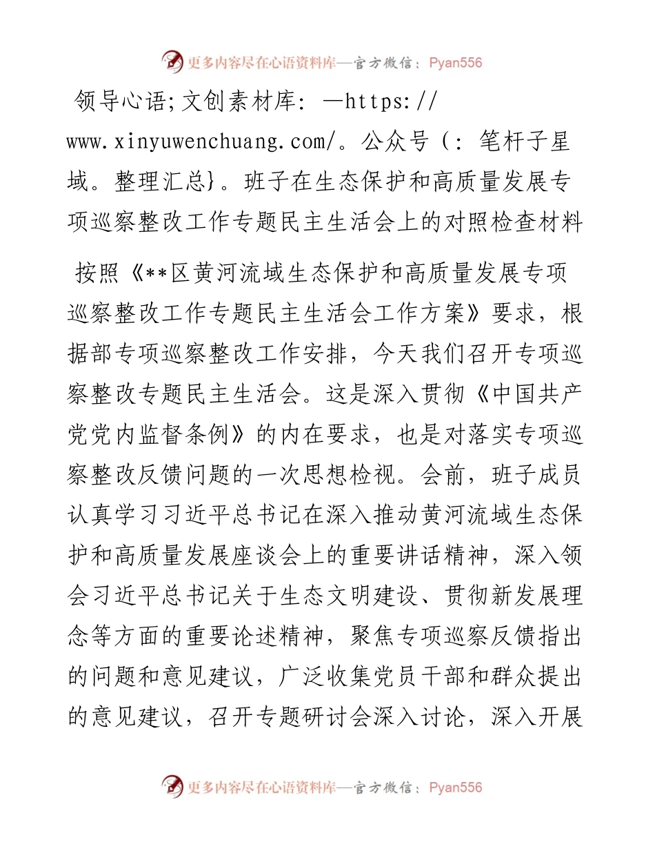 领导班子在生态保护和高质量发展专项巡察整改工作专题民主生活会上的对照检查材料.docx_第1页