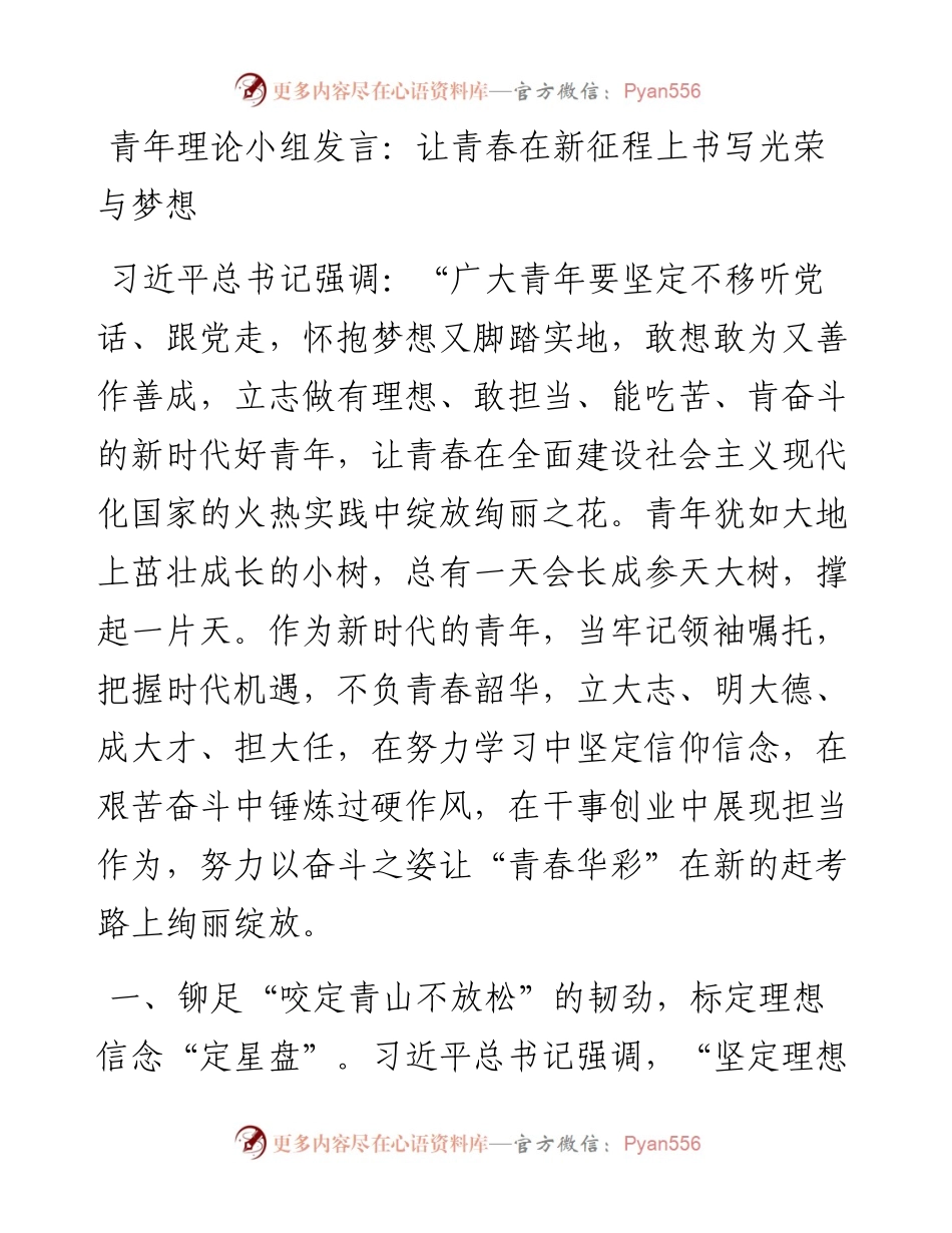 青年理论小组发言：让青春在新征程上书写光荣与梦想.docx_第1页