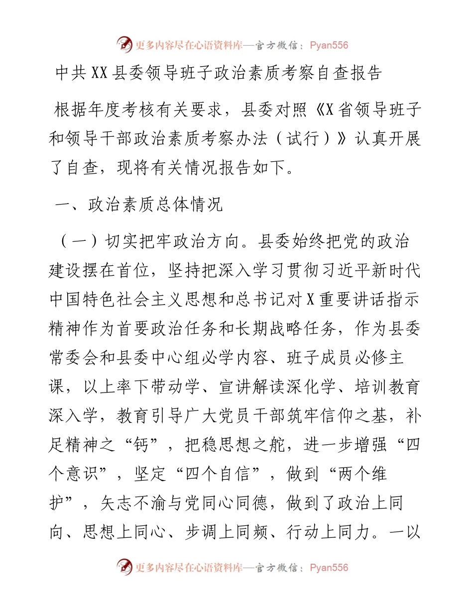 领导班子政治素质考察自查报告4600字.docx_第1页