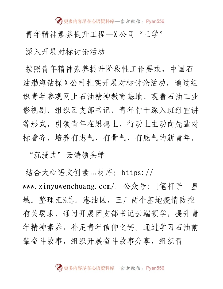 青年精神素养提升工程—X公司“三学”深入开展对标讨论活动.docx_第1页