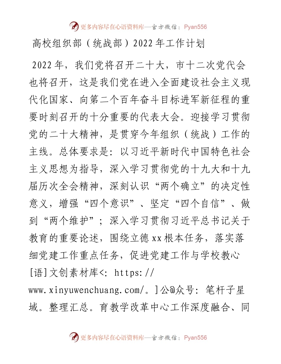 高校组织部（统战部）202X年工作计划.docx_第1页