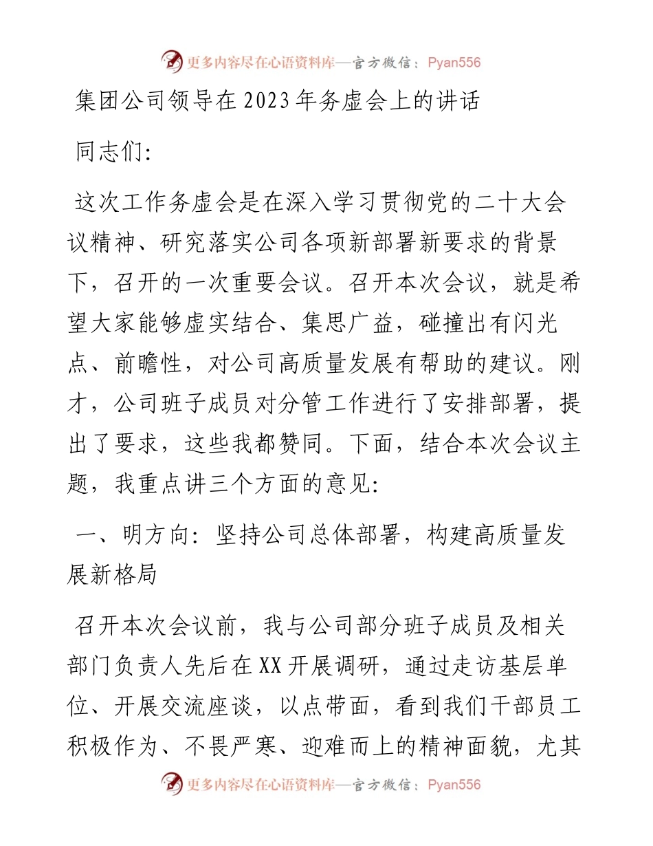 集团公司领导在2023年务虚会上的讲话.docx_第1页
