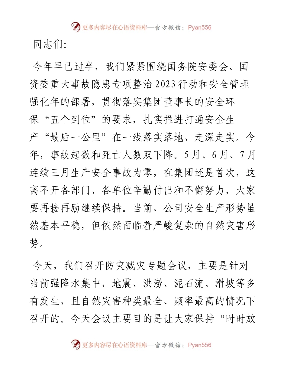 集团领导在防灾减灾专题会上的讲话.docx_第1页