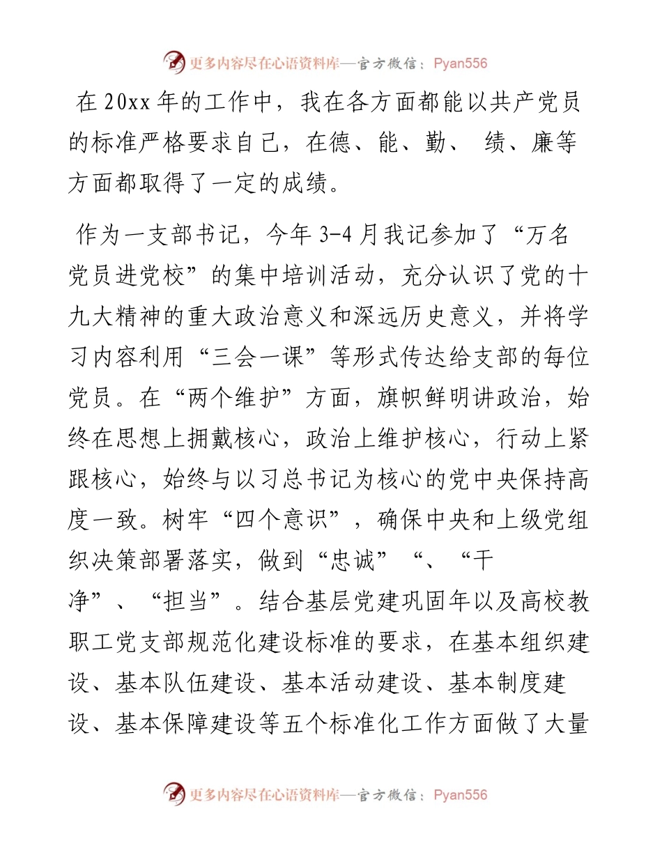 高校老师党员兼支部书记工作总结.docx_第1页