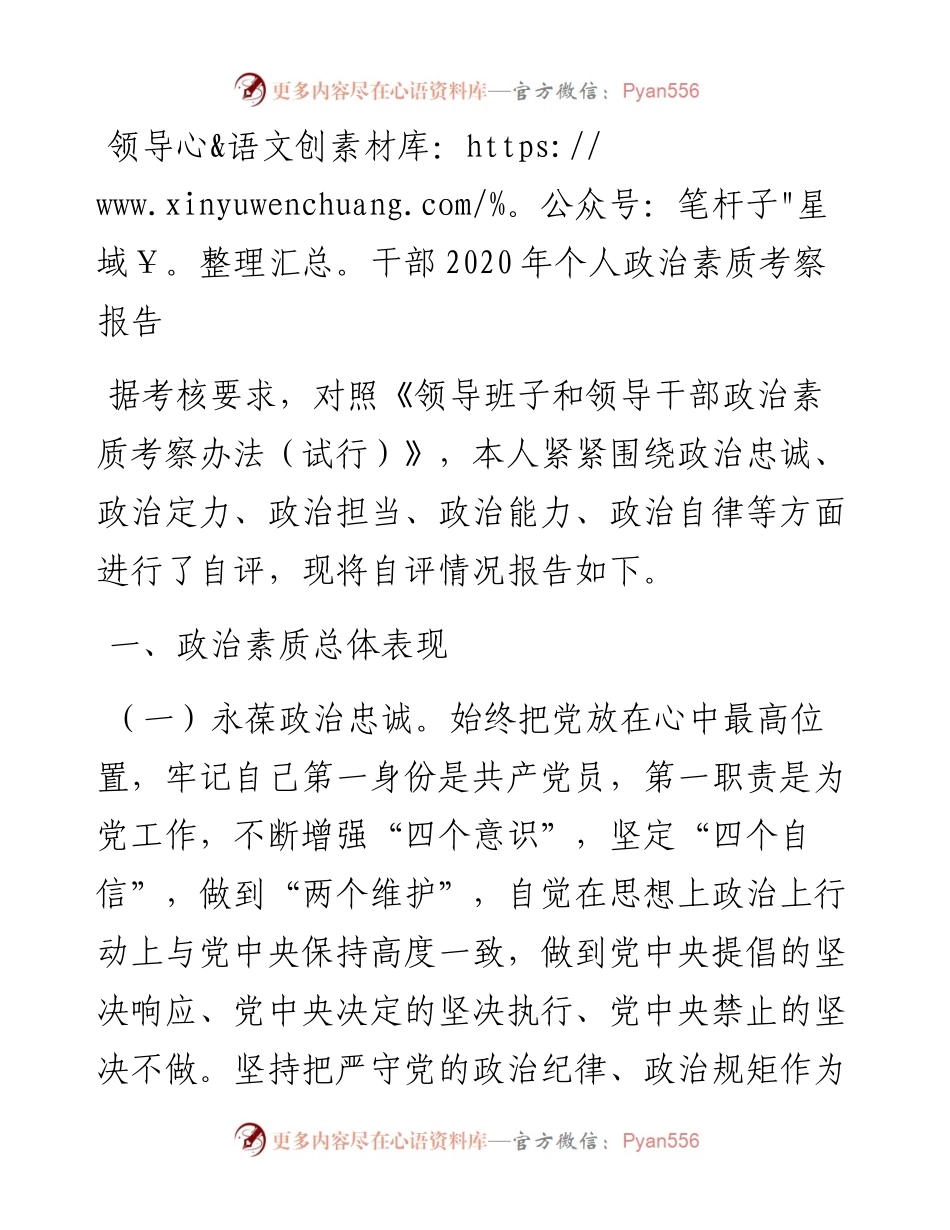 领导干部个人政治素质考察报告.docx_第1页