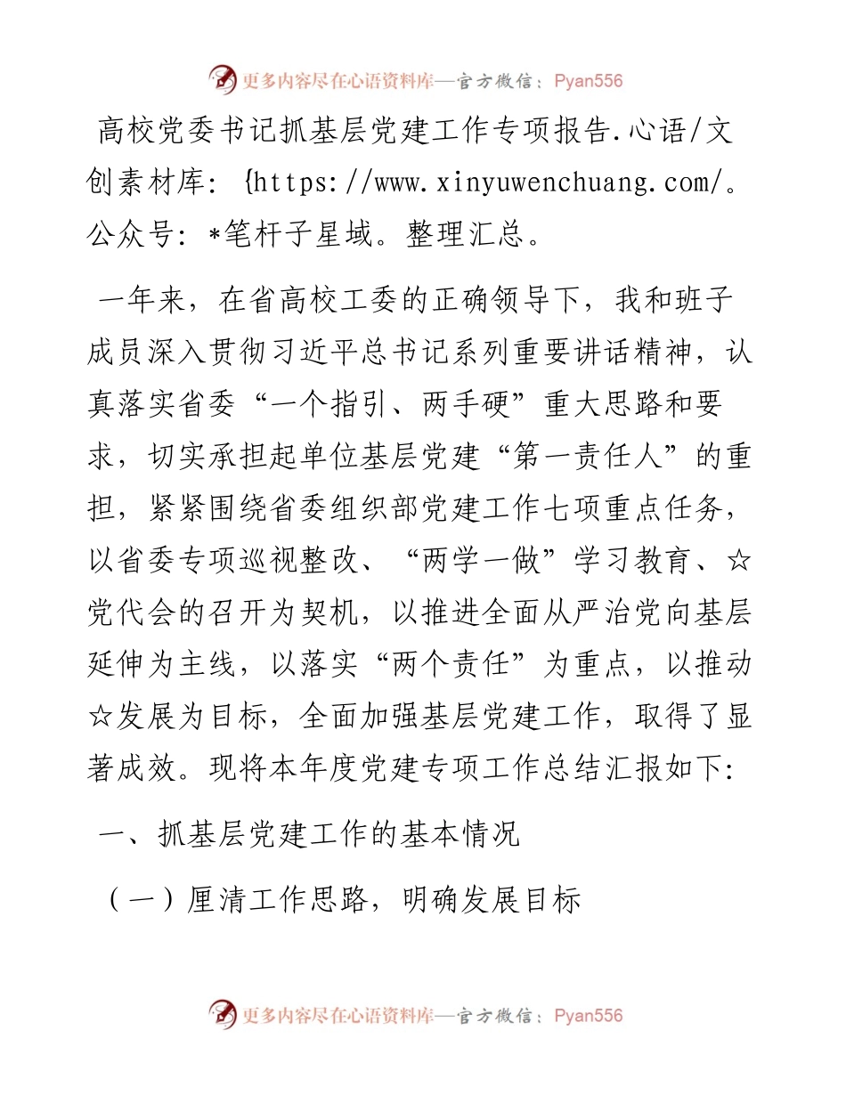 高校党委书记抓基层党建工作专项报告.docx_第1页