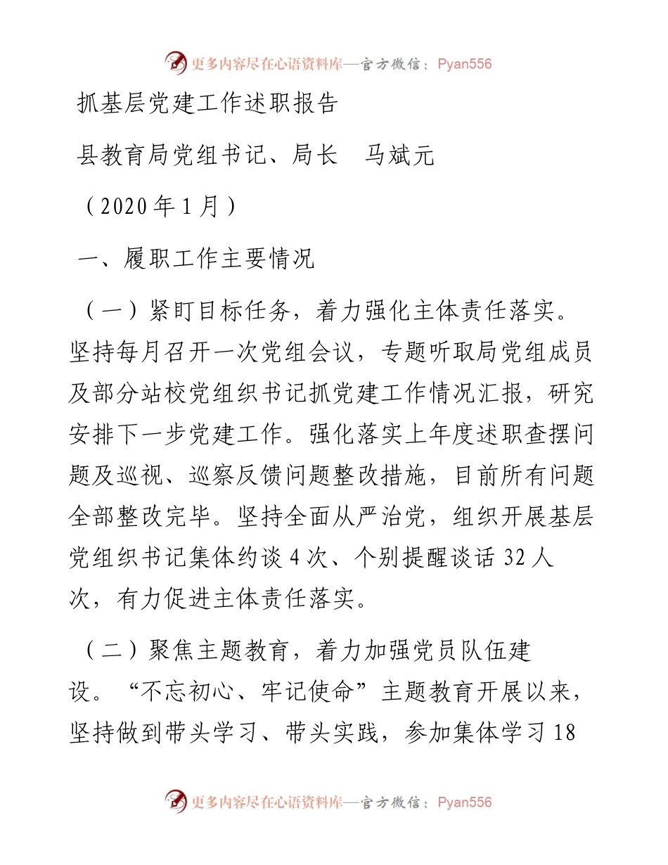 马斌元：抓基层党建工作述职报告_转换(1).docx_第1页