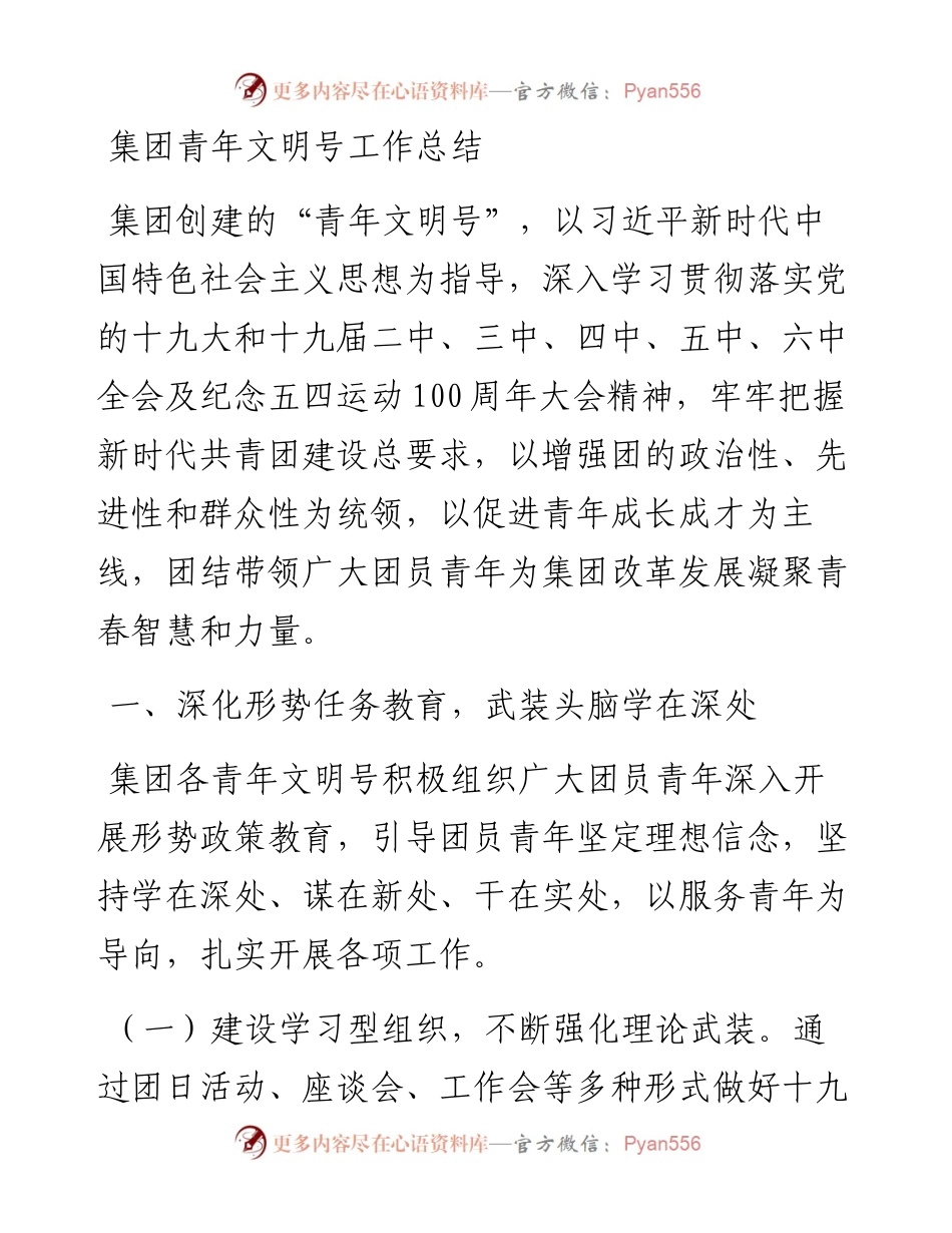 集团青年文明号工作总结.docx_第1页