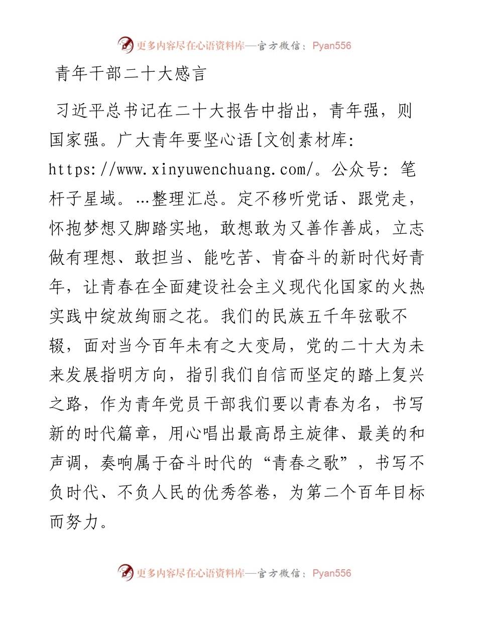 青年干部二十大感言(1).docx_第1页