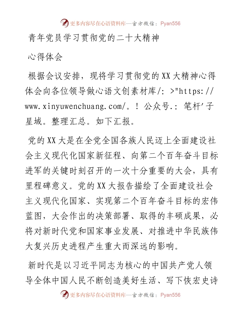 青年党员学习贯彻党的二十大精神心得体会(1).docx_第1页