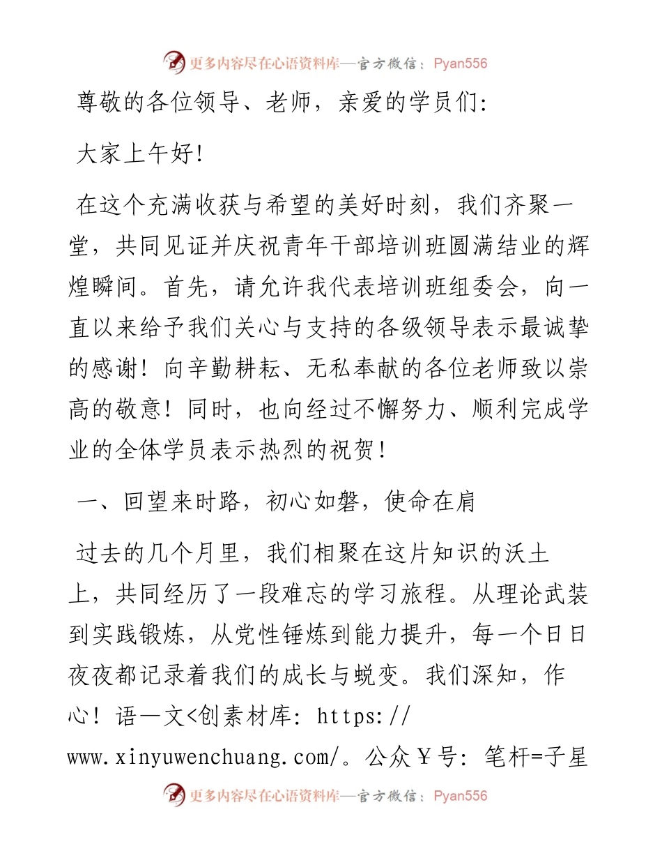 青年干部培训班结业典礼上的讲话稿.docx_第1页