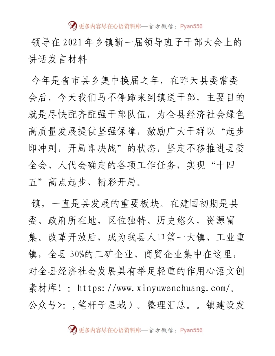 领导在乡镇新一届领导班子干部大会上的讲话发言材料(1).docx_第1页