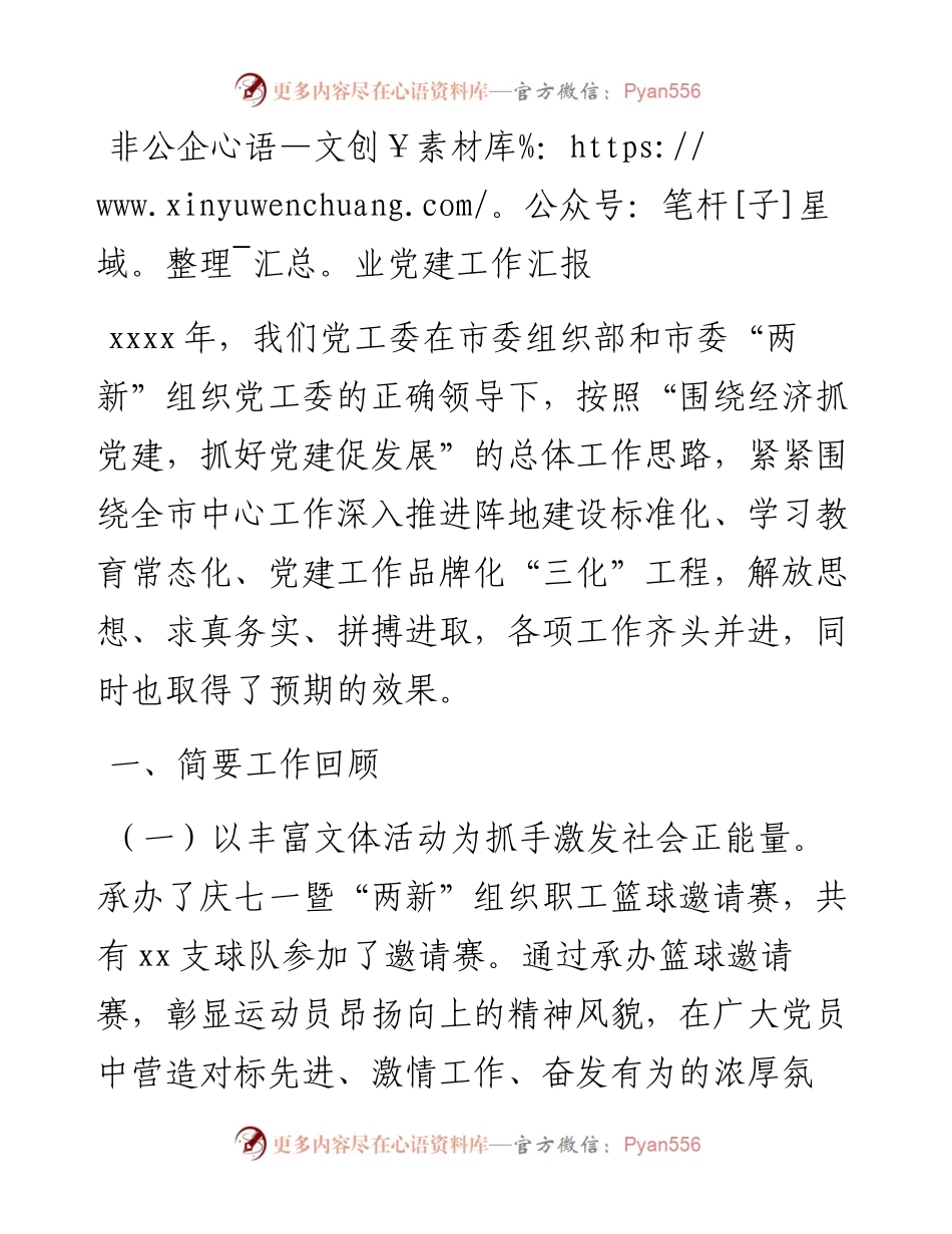 非公企业党建工作汇报.docx_第1页