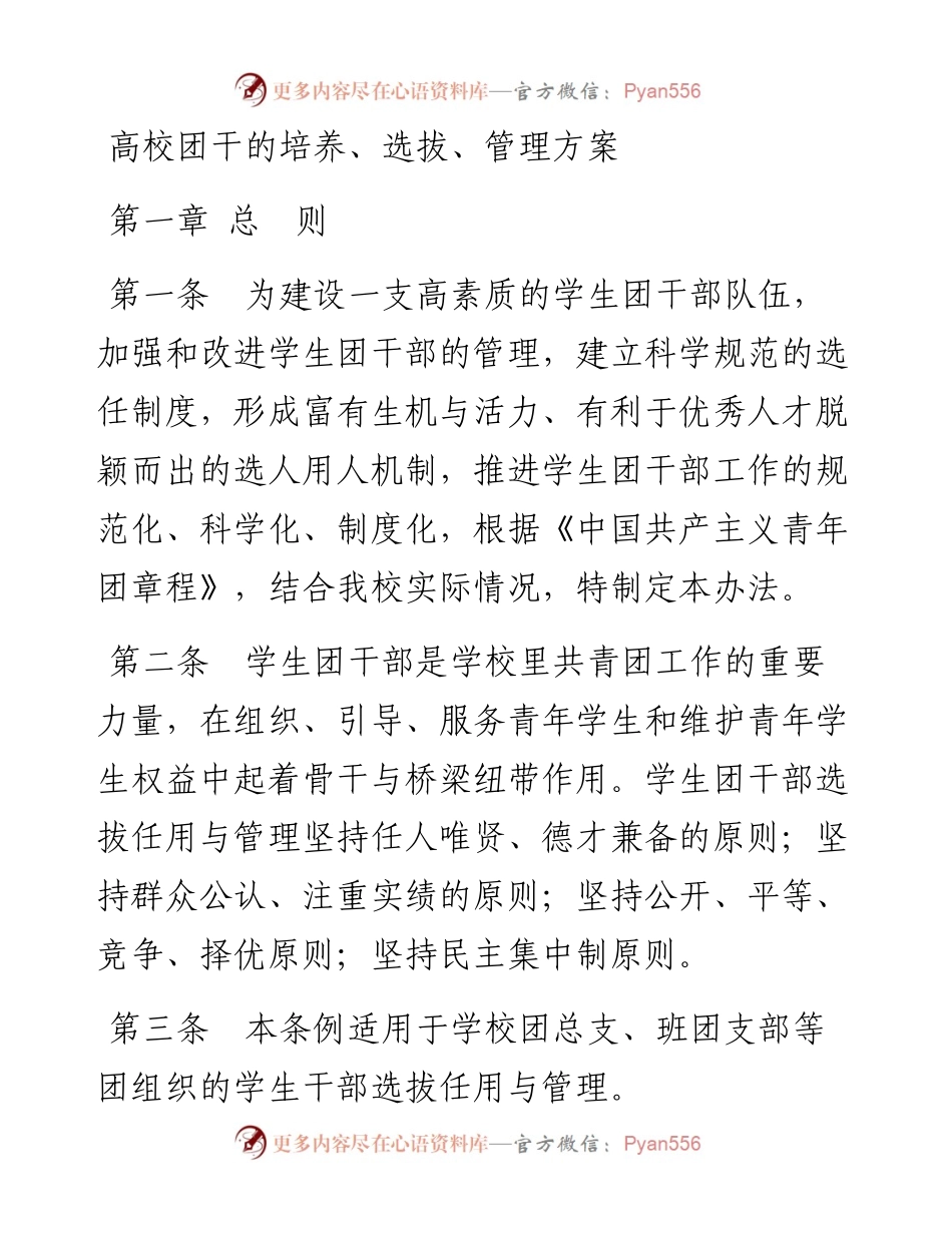 高校团干的培养、选拔、管理方案.docx_第1页