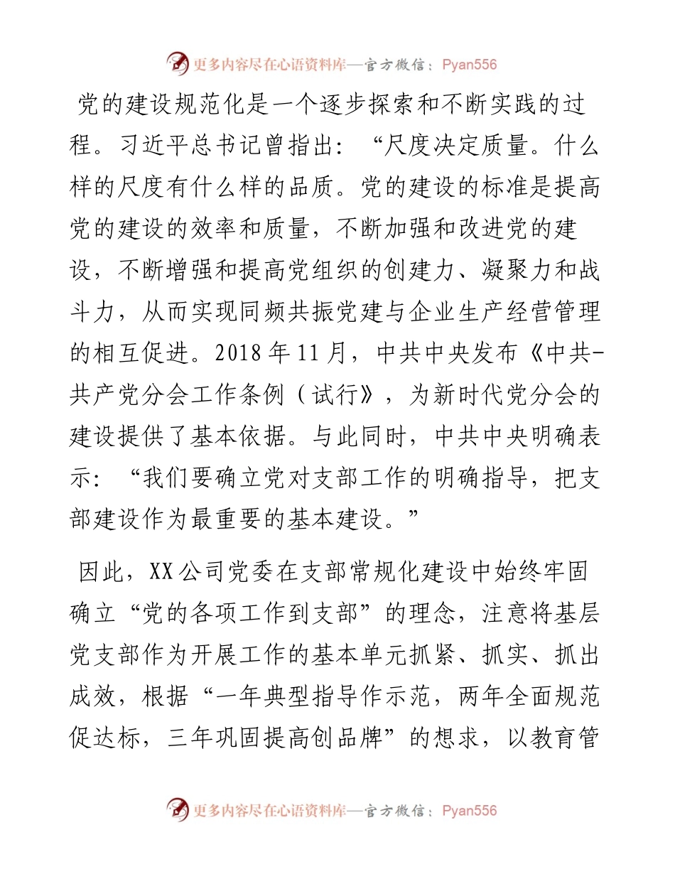 集团公司加强党支部规范化建设汇报材料.docx_第1页