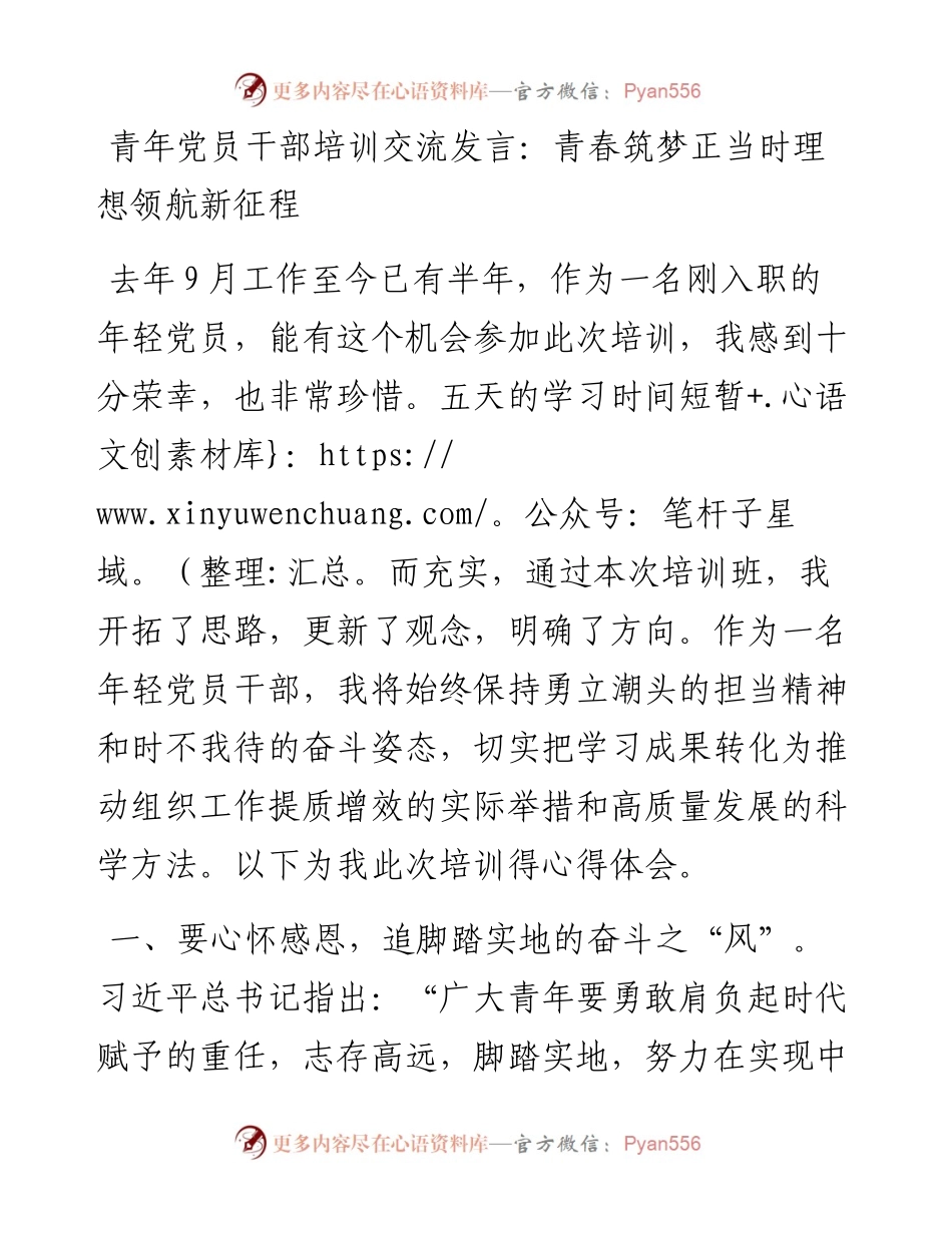 青年党员干部培训交流发言：青春筑梦正当时理想领航新征程.docx_第1页