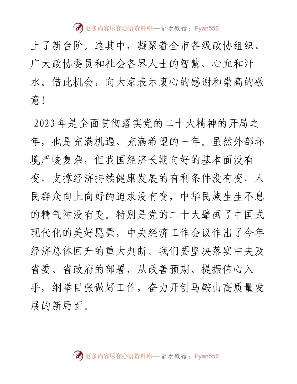 马鞍山市委书记张岳峰在市政协十一届二次会议闭幕会上的讲话（20230101）.docx_第2页