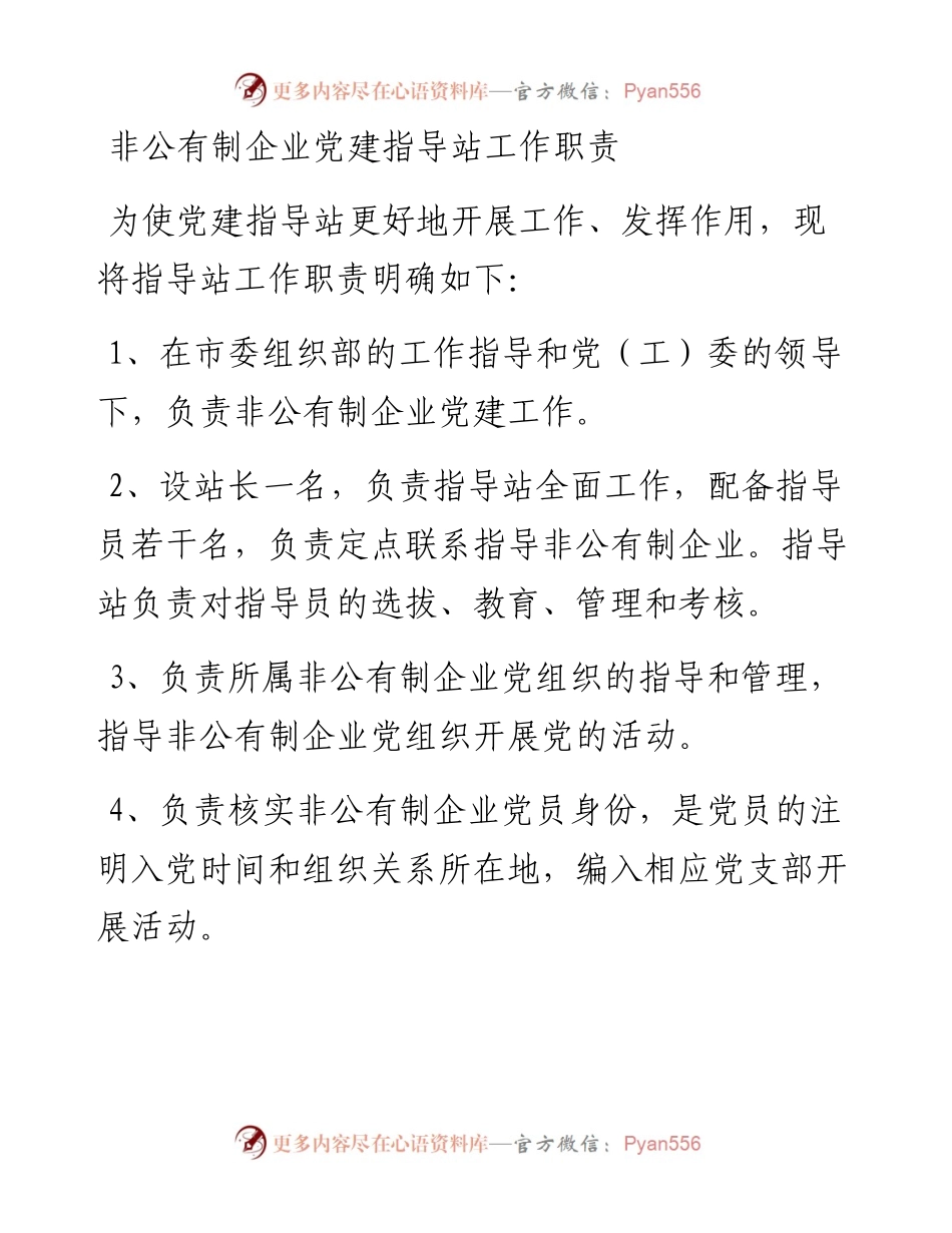 非公有制企业党建指导站工作职责.docx_第1页