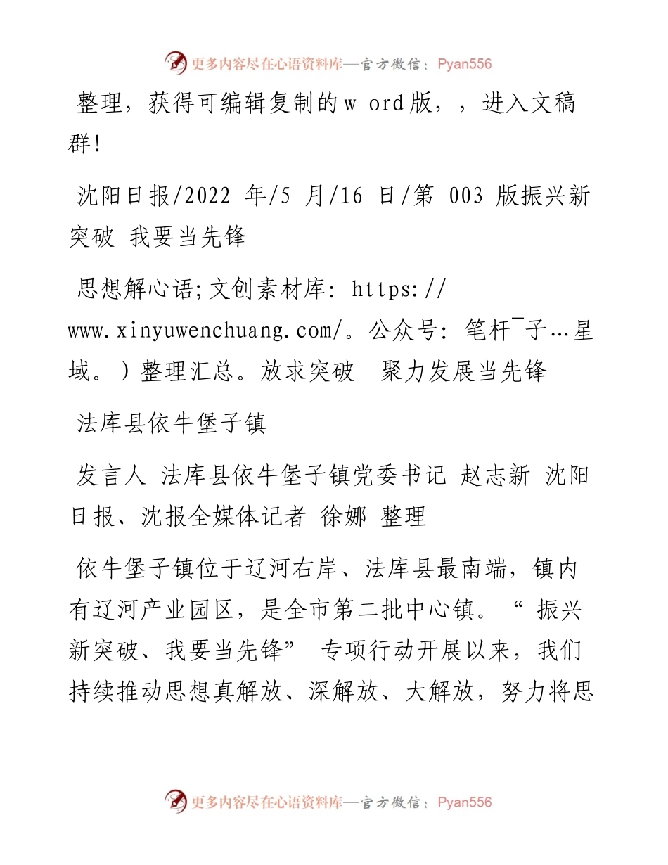 .05.16发言人法库县依牛堡子镇党委书记赵志新：思想解放求突破聚力发展当先锋.docx_第1页