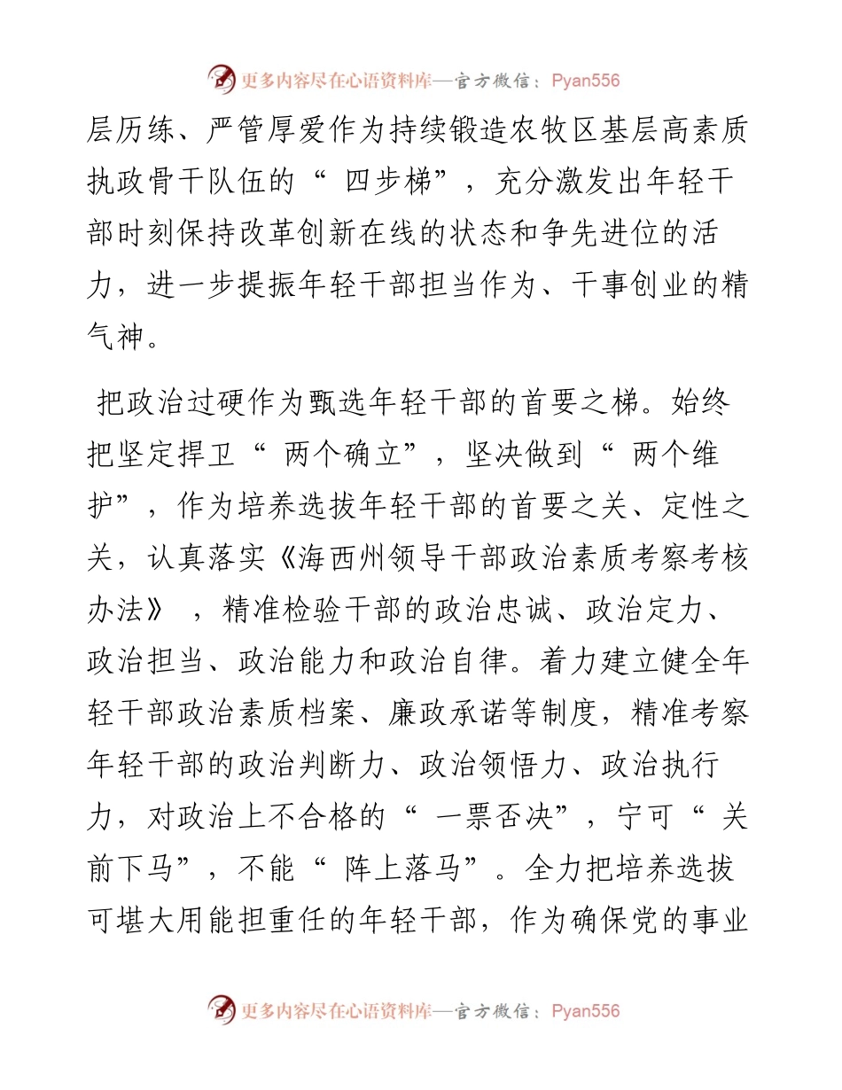 .03.29海西蒙古族藏族自治州委常委、组织部部长黄城：为农牧区基层年轻干部成长搭好四步梯.docx_第2页