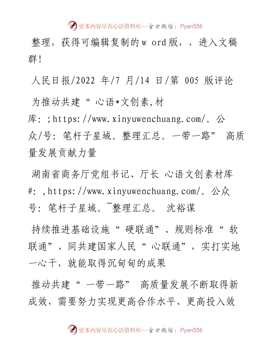 .07.14湖南省商务厅党组书记、厅长沈裕谋：为推动共建一带一路高质量发展贡献力量.docx_第1页