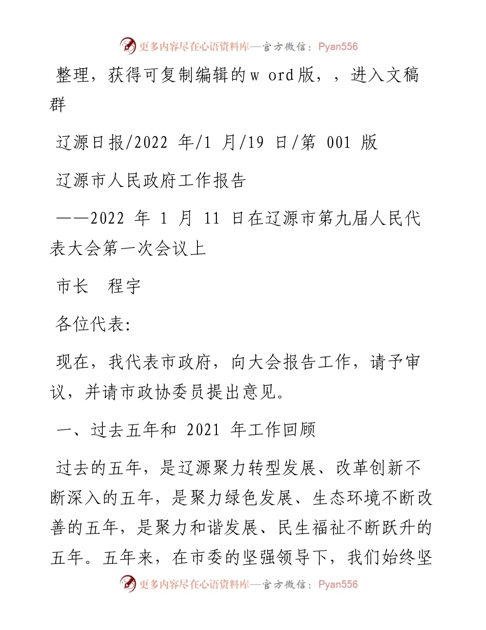 .01.19市长程宇：辽源市人民政府工作报告.docx_第1页