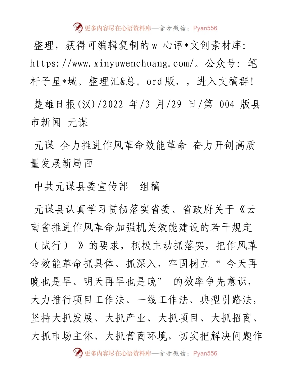 .03.29中共元谋县委宣传部组稿：元谋全力推进作风革命效能革命奋力开创高质量发展新局面.docx_第1页