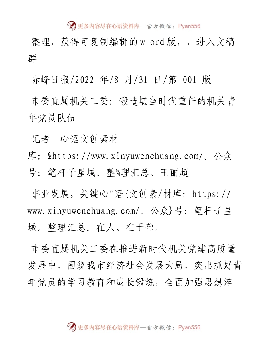 .08.31记者王丽超：市委直属机关工委：锻造堪当时代重任的机关青年党员队伍.docx_第1页