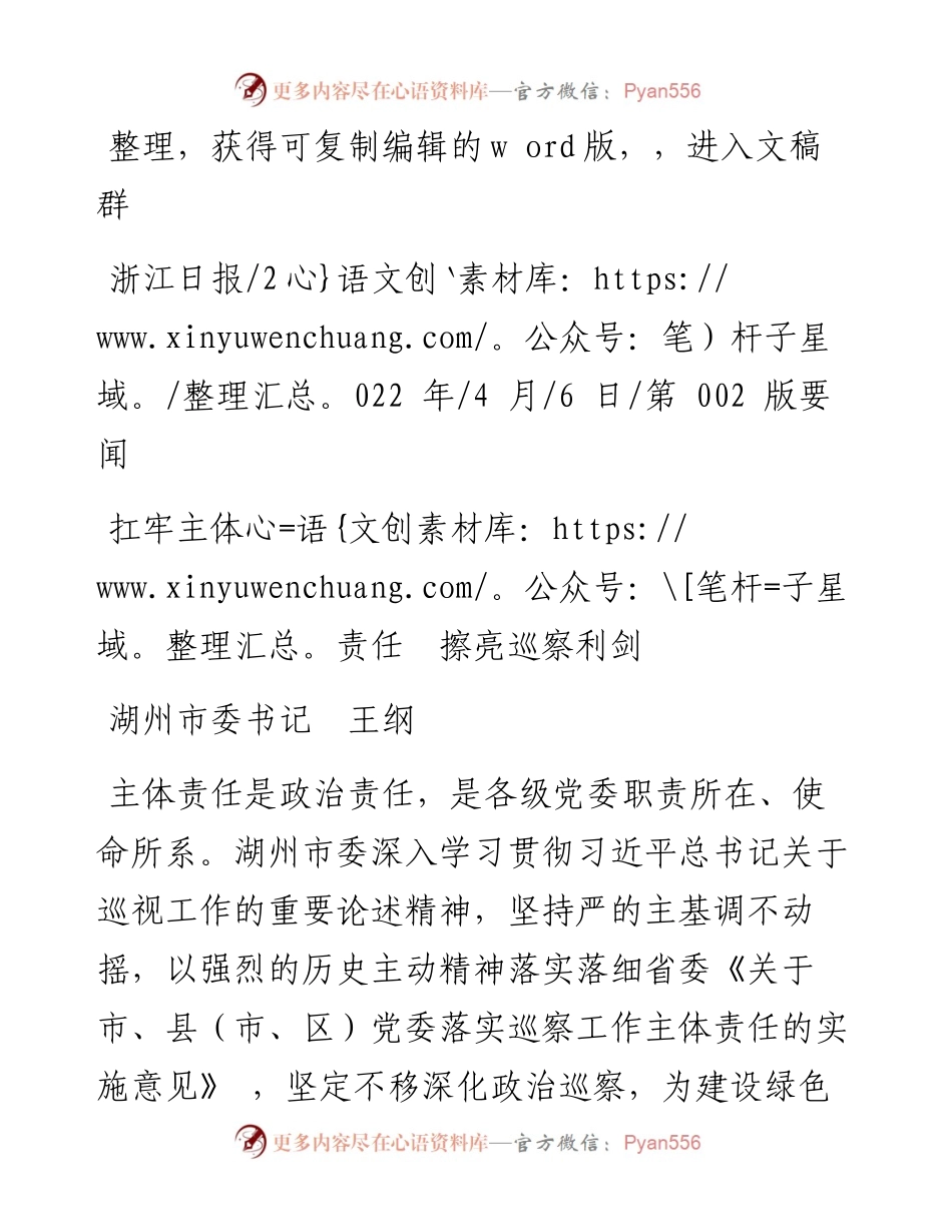 .04.06湖州市委书记王纲：扛牢主体责任擦亮巡察利剑.docx_第1页