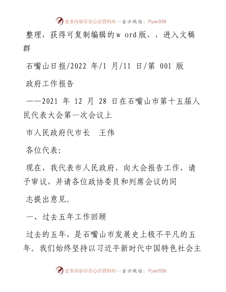 .01.11市人民政府代市长王伟：政府工作报告.docx_第1页