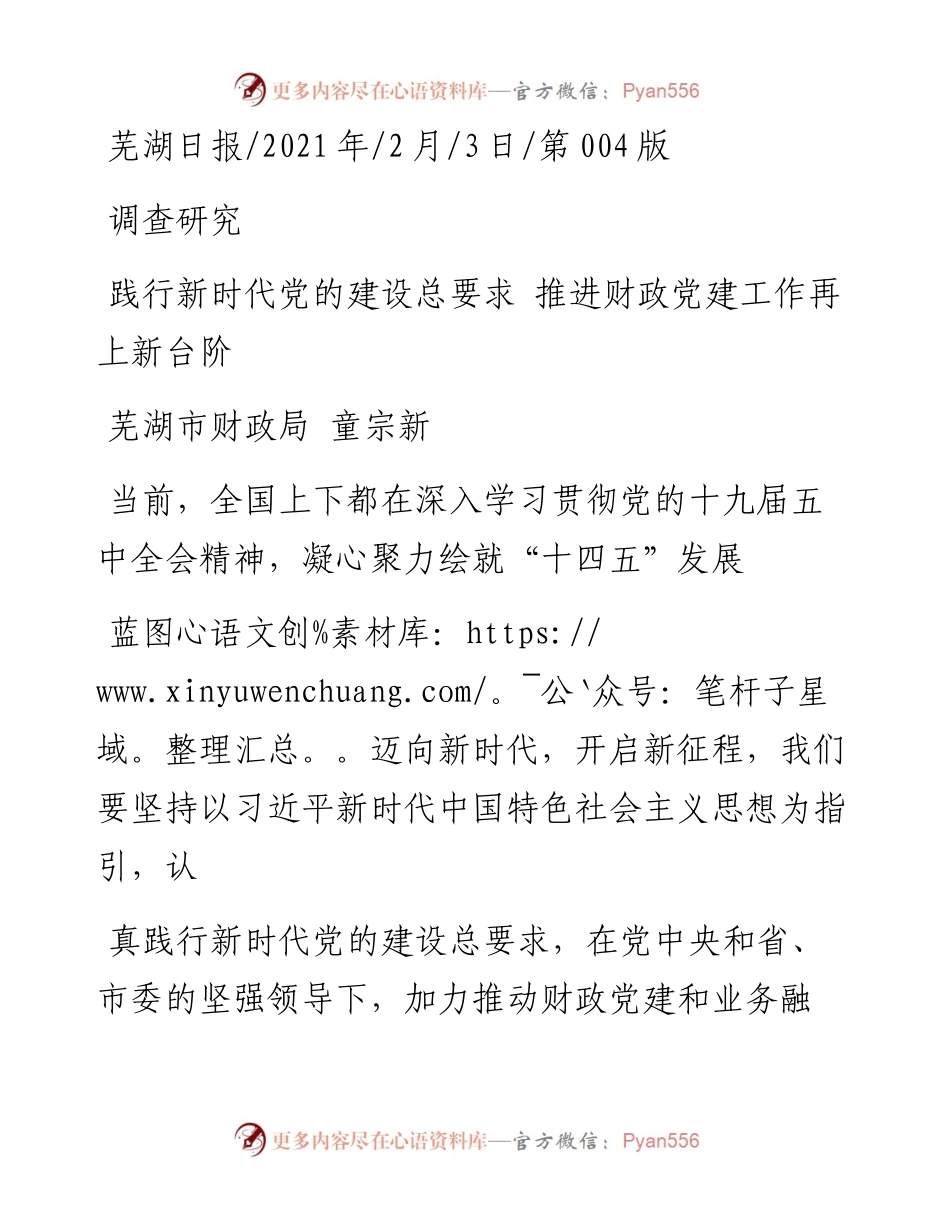 .02.03芜湖市财政局童宗新：践行新时代党的建设总要求推进财政党建工作再上新台阶——如椽巨笔1公众号整理.docx_第1页