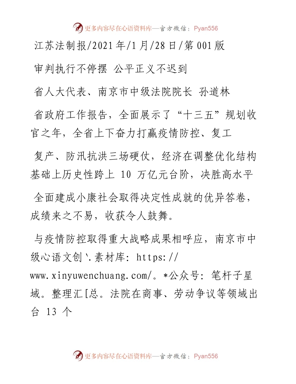 .01.28省人大代表、南京市中级法院院长孙道林：审判执行不停摆公平正义不迟到.docx_第1页