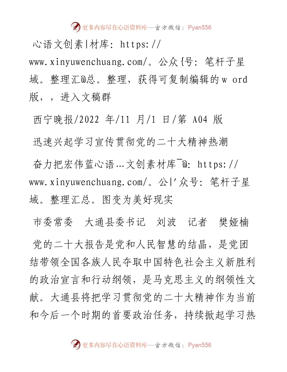 .11.01市委常委大通县委书记刘波记者樊娅楠：奋力把宏伟蓝图变为美好现实.docx_第1页