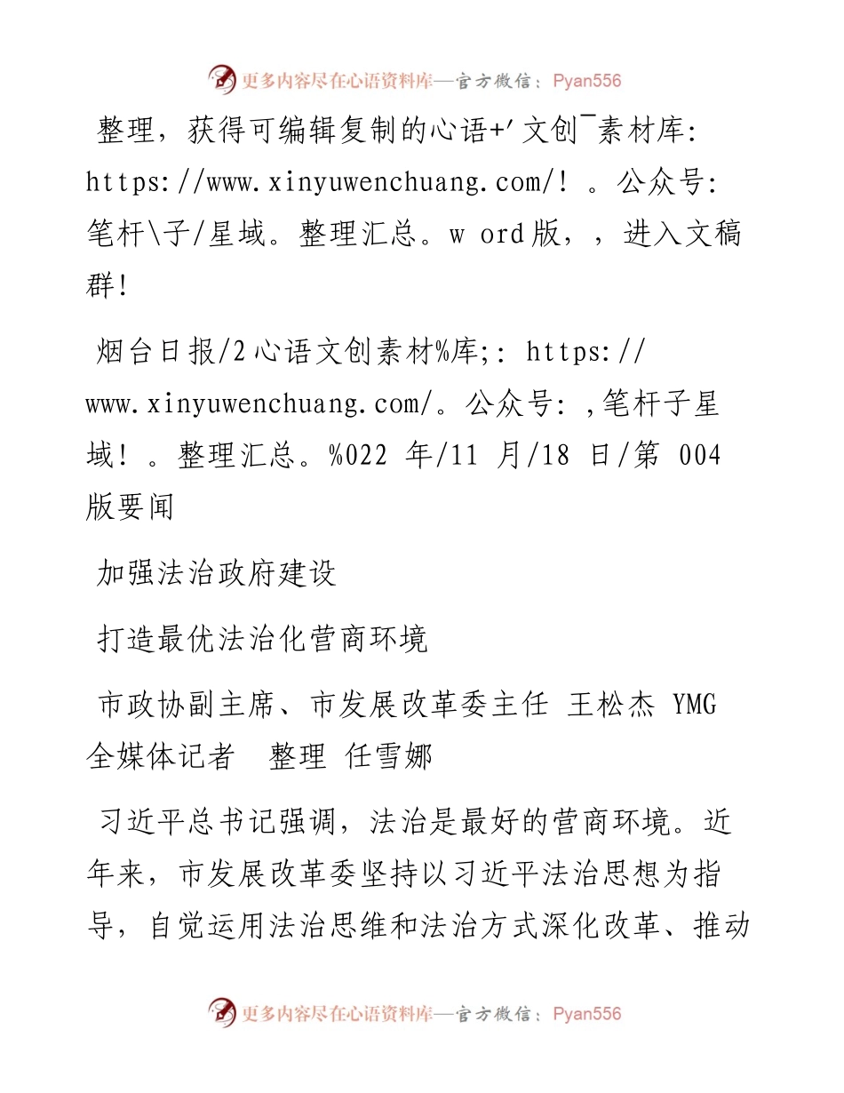 .11.18市政协副主席、市发展改革委主任王松杰YMG全媒体记者整理任雪娜：打造最优法治化营商环境.docx_第1页