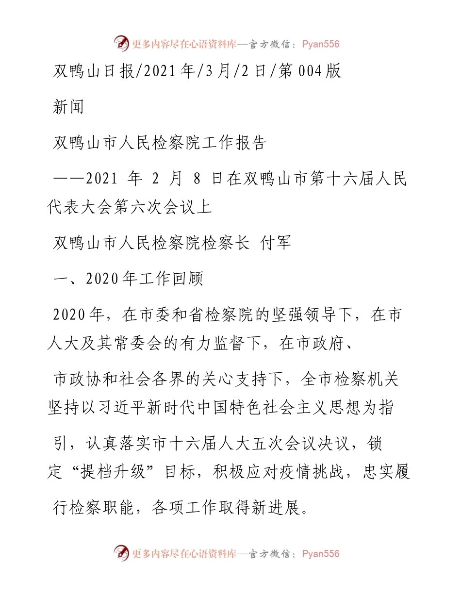 .03.02双鸭山市人民检察院检察长付军：双鸭山市人民检察院工作报告.docx_第1页