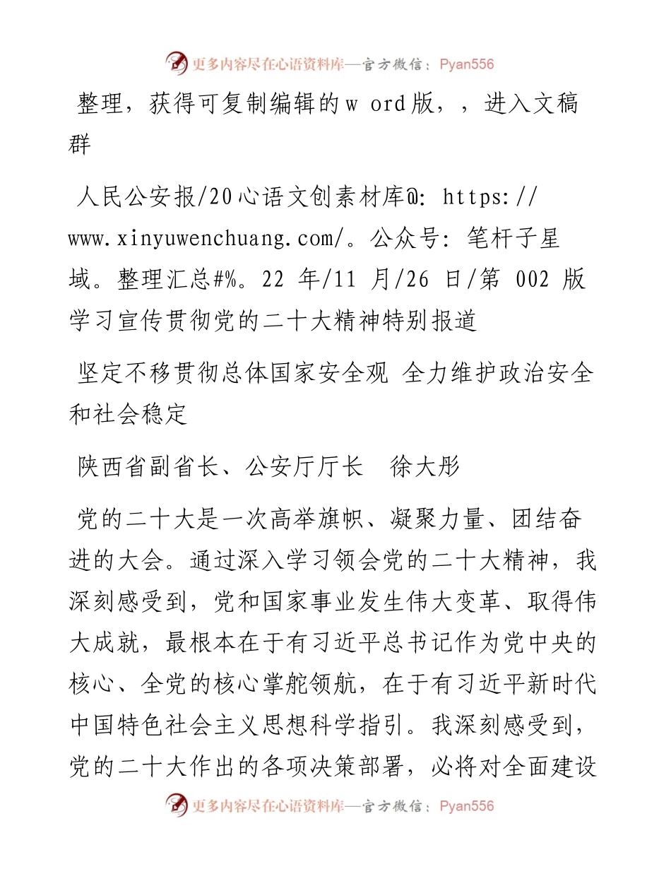 .11.26公安厅厅长徐大彤：坚定不移贯彻总体国家安全观全力维护政治安全和社会稳定.docx_第1页